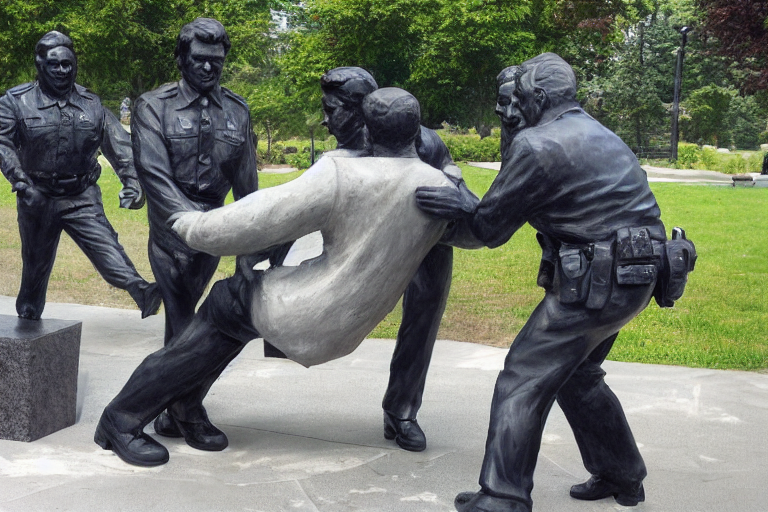 3049018358 Granite Sculpture Of Police Officer Arresting A Man In A Business Suit Park Backdrop Oil Painting By Johan Grenier Realistic 11