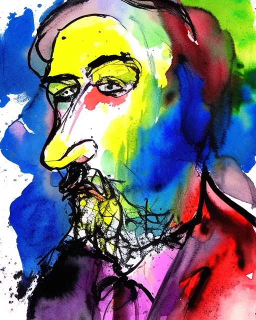 Watercolor image of a man who is sad.